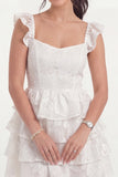 White Floral Corset A Line Tiered Ruffled Short Graduation Dress
