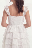 White Floral Corset A Line Tiered Ruffled Short Graduation Dress