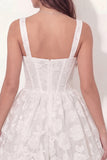 White Lace Floral Corset A Line Short Graduation Dress