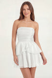 Glitter White Strapless A Line Tiered Ruffled Short Graduation Dress