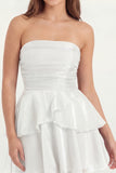 Glitter White Strapless A Line Tiered Ruffled Short Graduation Dress