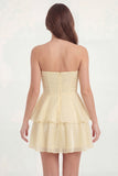 Glitter White Strapless A Line Tiered Ruffled Short Graduation Dress