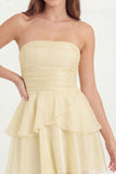 Glitter White Strapless A Line Tiered Ruffled Short Graduation Dress