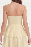 Glitter White Strapless A Line Tiered Ruffled Short Graduation Dress