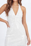 Sparkly White Sequin Halter Neck Bodycon Short Graduation Dress