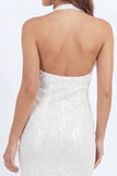 Sparkly White Sequin Halter Neck Bodycon Short Graduation Dress