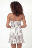 White Black Dot Bodycon Sweetheart Corset Mini Dress with Ruffles