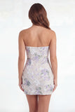 White Purple Flower Keyhole Bodycon Mini Dress with Bow