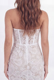 White Corset Lace Floral Strapless Short Graduation Dress