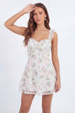 White Pink Flower A Line Ruffled Short Graduation Dress with Pearls