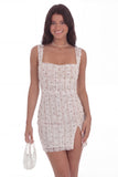 White Floral Bodycon Thick Straps Short Graduation Dress with Slit