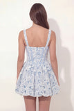 White Blue Floral Corset A Line Short Graduation Dress