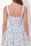 White Blue Floral Corset A Line Short Graduation Dress