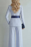 Light Blue Peak Lapel Single Breasted 2 Piece Wide Leg Prom Suits