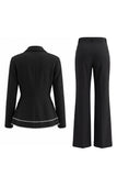 2 Piece Notched Lapel Double Breasted Wide Leg Black Prom Suits with Ruffles