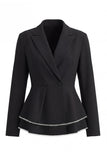 2 Piece Notched Lapel Double Breasted Wide Leg Black Prom Suits with Ruffles