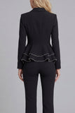 2 Piece Notched Lapel Double Breasted Wide Leg Black Prom Suits with Ruffles