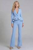 2 Piece Notched Lapel Double Breasted Wide Leg Black Prom Suits with Ruffles