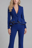 2 Piece Notched Lapel Double Breasted Wide Leg Black Prom Suits with Ruffles