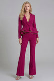 2 Piece Notched Lapel Double Breasted Wide Leg Black Prom Suits with Ruffles