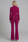 2 Piece Notched Lapel Double Breasted Wide Leg Black Prom Suits with Ruffles