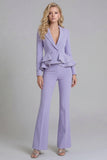 2 Piece Notched Lapel Double Breasted Wide Leg Black Prom Suits with Ruffles