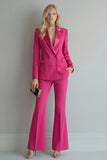 Peak Lapel Blue Double Breasted 2 Piece Wide Leg Prom Suits