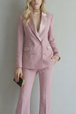 Peak Lapel Blue Double Breasted 2 Piece Wide Leg Prom Suits