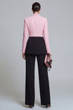 Black Pink 2 Piece Peak Lapel Women Suits with Sleeves