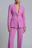 Purple 2 Piece Peak Lapel Women Suits with Sleeves