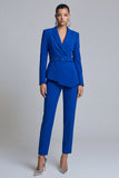 Royal Blue 2 Piece Peak Lapel Belt Women Suits with Sleeves