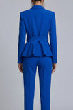 Royal Blue 2 Piece Peak Lapel Belt Women Suits with Sleeves