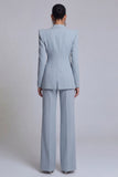 Grey Blue Peak Lapel 2 Piece Women Suits with Sleeves
