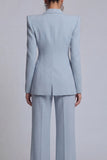 Grey Blue Peak Lapel 2 Piece Women Suits with Sleeves