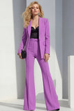 Purple Shawl Lapel 2 Piece Women Suits with Sleeves