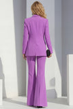 Purple Shawl Lapel 2 Piece Women Suits with Sleeves