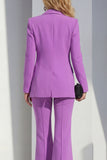 Purple Shawl Lapel 2 Piece Women Suits with Sleeves