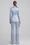 2 Piece Blue Peak Lapel Women Suits with Sleeves