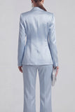 2 Piece Blue Peak Lapel Women Suits with Sleeves