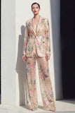 Champagne Floral 2 Piece Wide Leg Notched Lapel Single Breasted Prom Suits