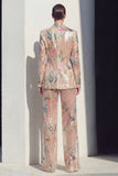 Champagne Floral 2 Piece Wide Leg Notched Lapel Single Breasted Prom Suits