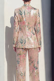 Champagne Floral 2 Piece Wide Leg Notched Lapel Single Breasted Prom Suits
