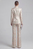 Champagne and Pink 2 Piece Floral Peak Lapel Double Breasted Prom Suits