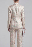 Champagne and Pink 2 Piece Floral Peak Lapel Double Breasted Prom Suits