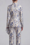 Champagne and Pink 2 Piece Floral Peak Lapel Double Breasted Prom Suits
