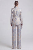 Champagne and Pink 2 Piece Floral Peak Lapel Double Breasted Prom Suits