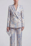 Champagne and Pink 2 Piece Floral Peak Lapel Double Breasted Prom Suits