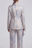 Champagne and Pink 2 Piece Floral Peak Lapel Double Breasted Prom Suits