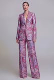 Dark Blue Lace Floral 2 Piece Single Breasted Notched Lapel Prom Suits