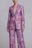 Dark Blue Lace Floral 2 Piece Single Breasted Notched Lapel Prom Suits